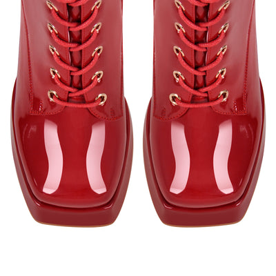 Square Toe Lace up Chunky Heels Boots