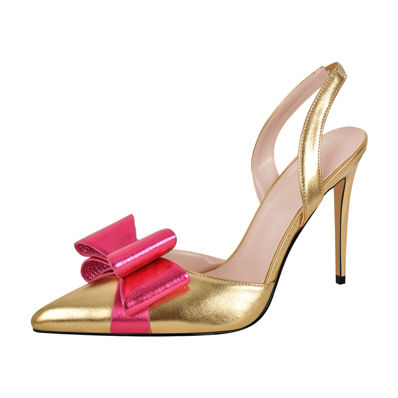 Pointed Toe Stiletto Slingback Bow Sandals