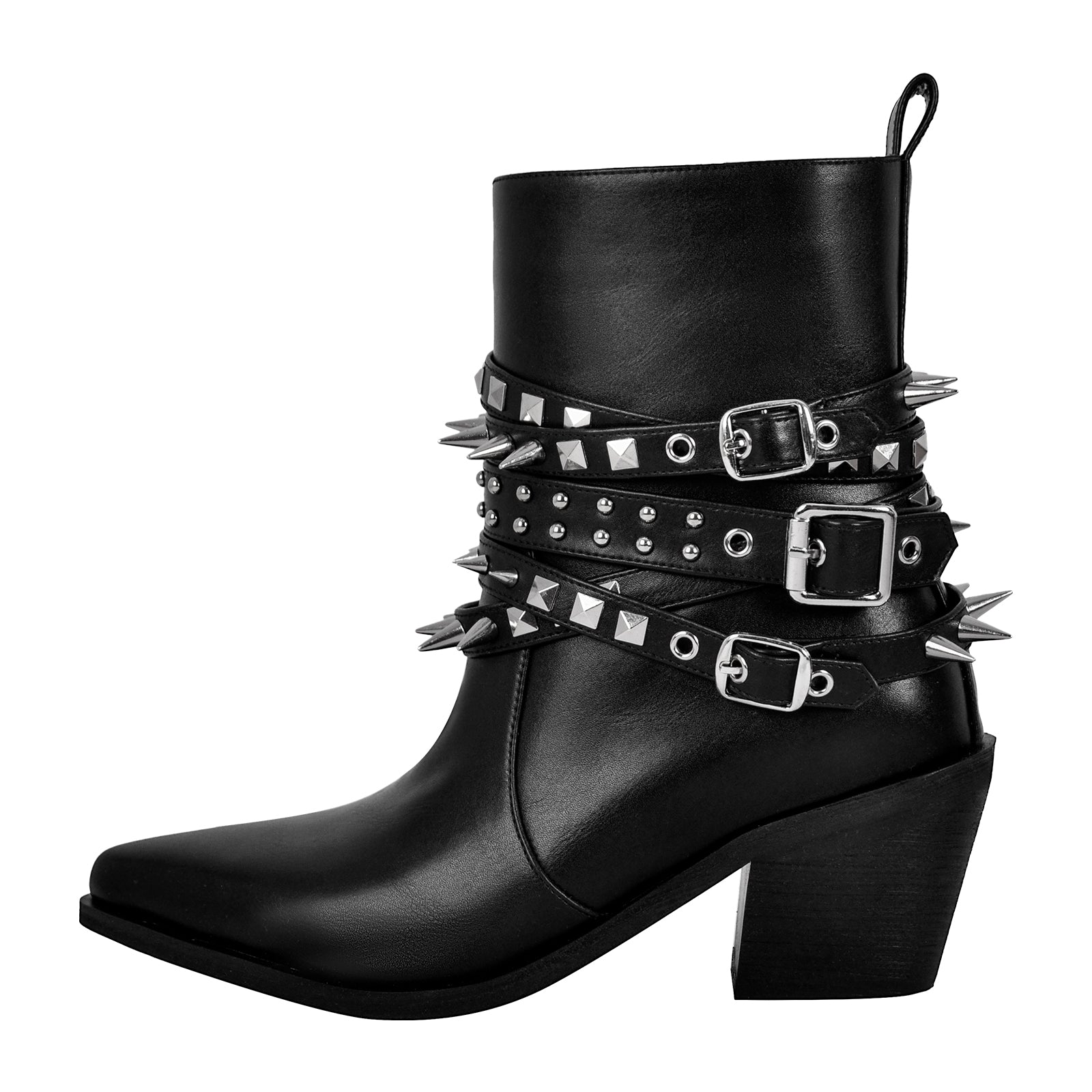 Cone Heels Buckle Strap Ankle Boots