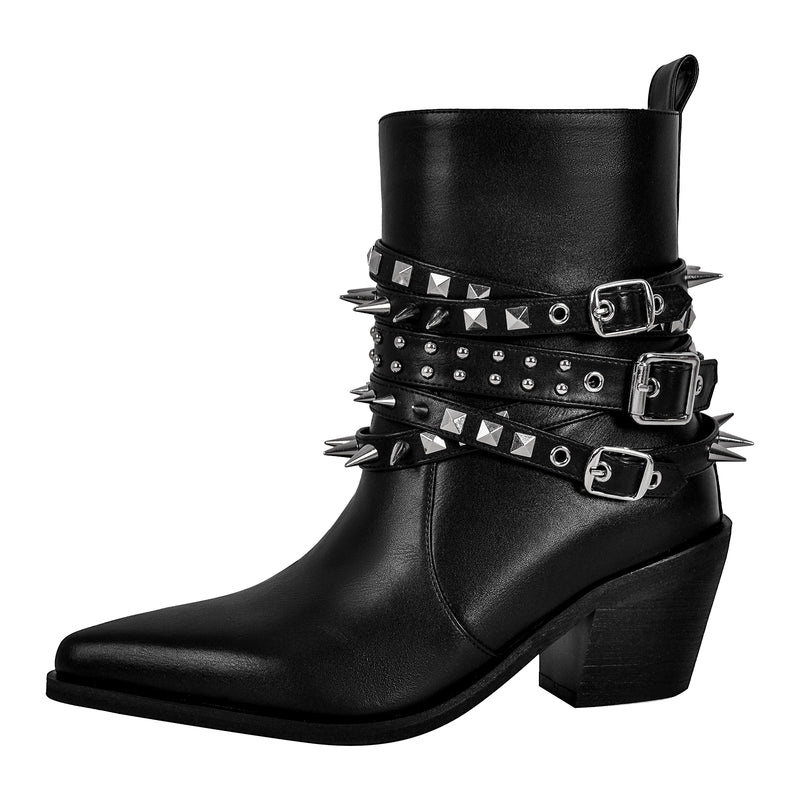 Chunky Heel Rivet Buckle Ankle Boots
