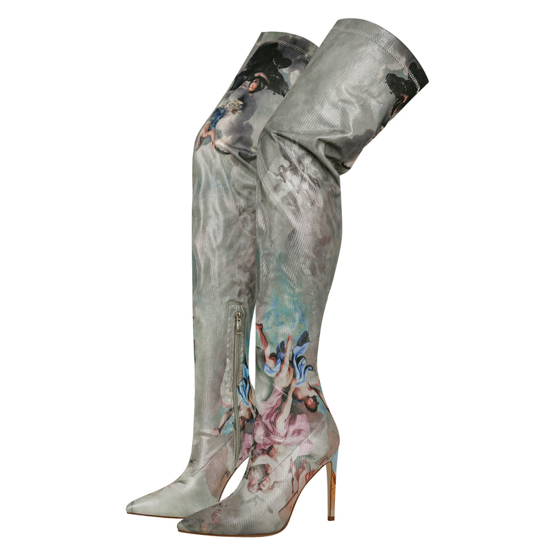 Pointed Toe Stiletto Canvas Over The Knee Boots