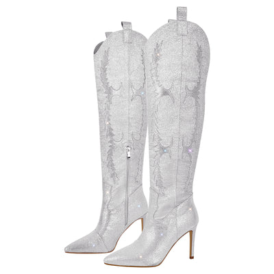 Pointed Toe Stiletto Rhinestone Over The Knee Boots