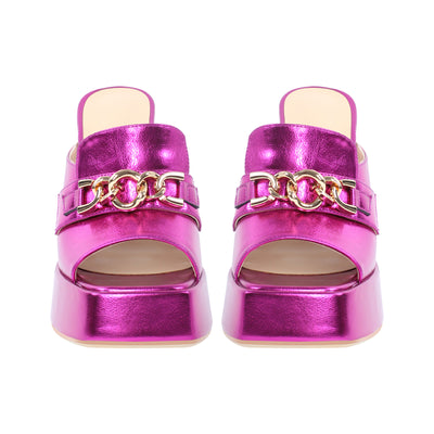 Open Toe Chunky Heel  Metal Chain Platform Sandals