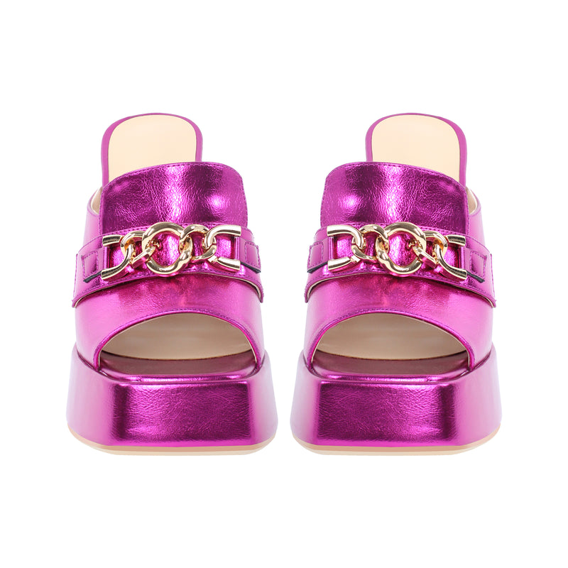 Open Toe Chunky Heel  Metal Chain Platform Sandals