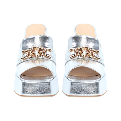 Open Toe Chunky Heel  Metal Chain Platform Sandals