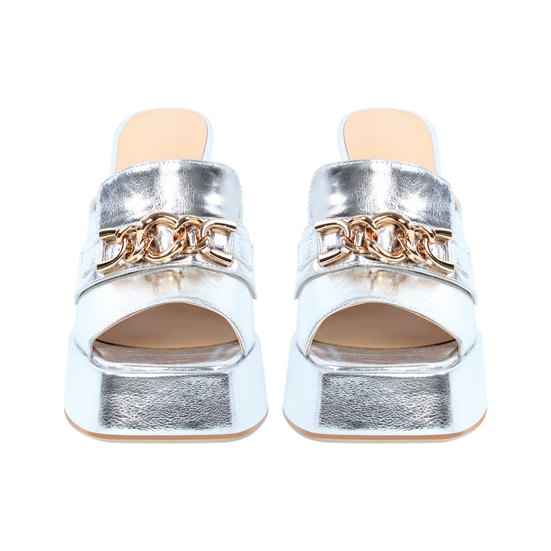 Open Toe Chunky Heel  Metal Chain Platform Sandals