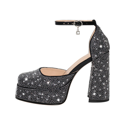 Chunky Heel Platform Rhinestone Ankle Straps Pumps