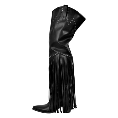 Chunky Heel Fringe Over The Knee Boots