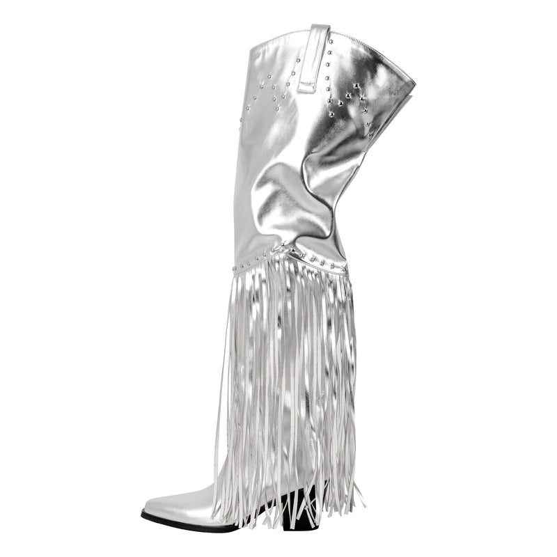 Chunky Heel Fringe Over The Knee Boots