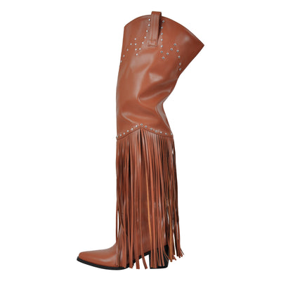 Chunky Heel Fringe Over The Knee Boots
