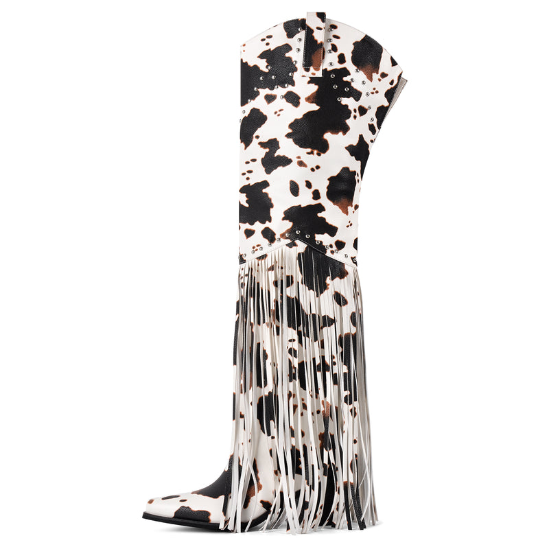 Chunky Heel Fringe Over The Knee Boots