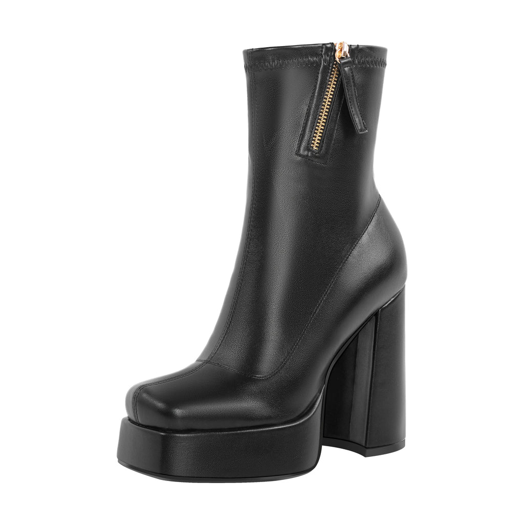 【NONCODE】MUTON Square ankle boots Amazon.com | MOOMMO Women Chunky Block Heel Black Mid Calf