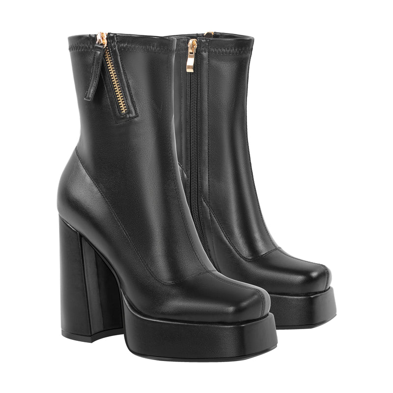 Square Toe Chunky Platform Zipper Ankle Boots