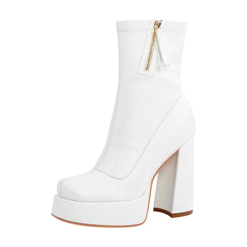 Square Toe Chunky Platform Zipper Ankle Boots