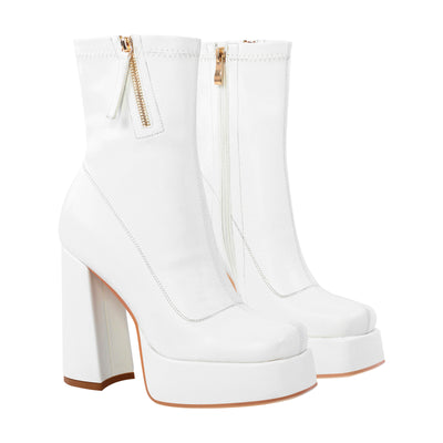 Square Toe Chunky Platform Zipper Ankle Boots