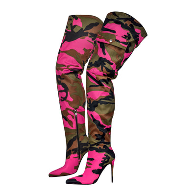 Camouflage Pointed Toe Over The Knee Boots