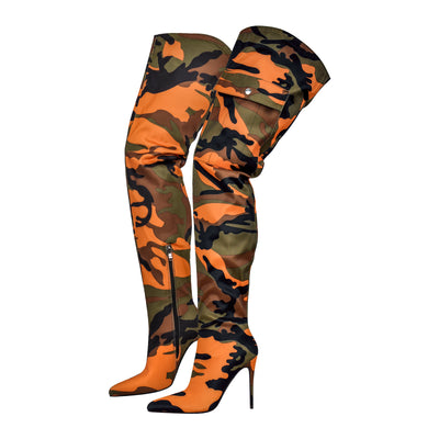 Camouflage Pointed Toe Over The Knee Boots