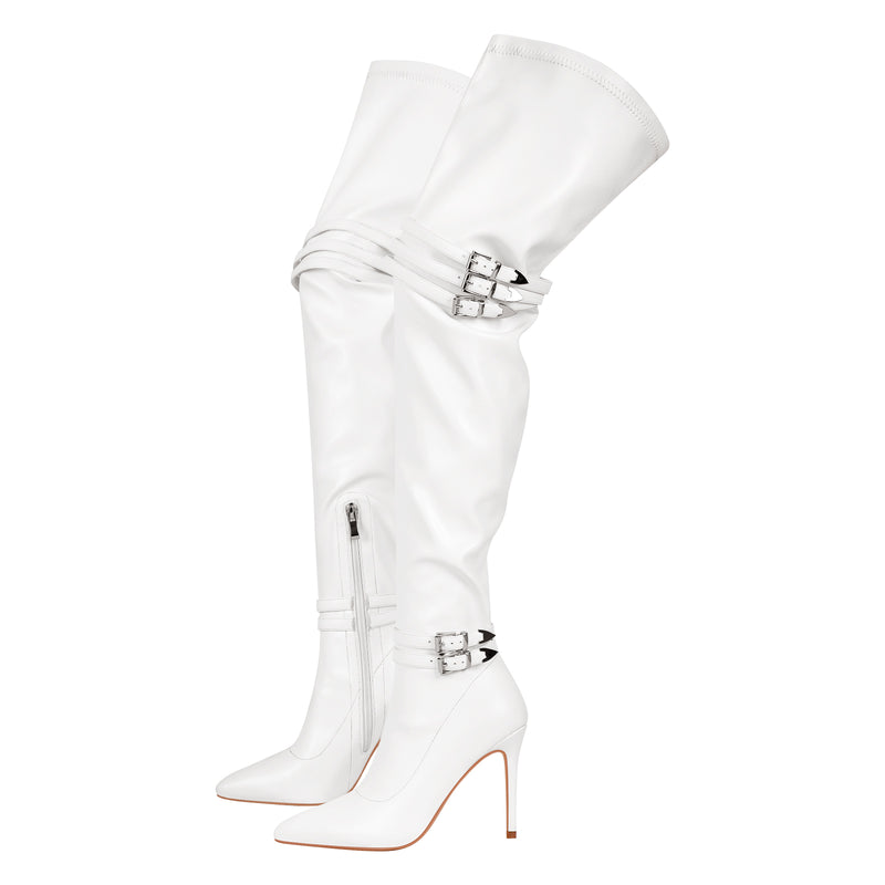 Pointed Toe Stiletto Buckle Over The Knee Boots