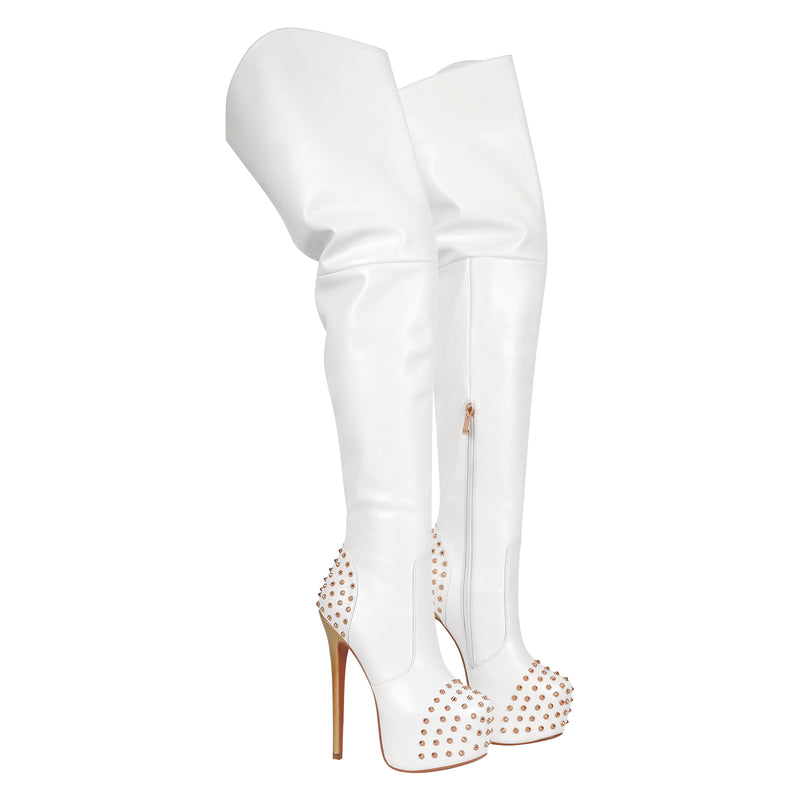 Round Toe Stiletto Rivet Over The Knee Boots
