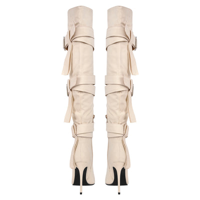 Pointed Toe Buckle Strap Over The Knee Boots