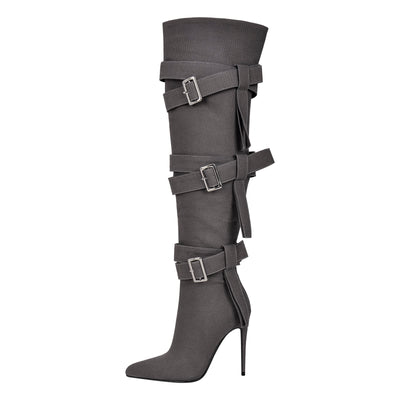 Pointed Toe Buckle Strap Over The Knee Boots