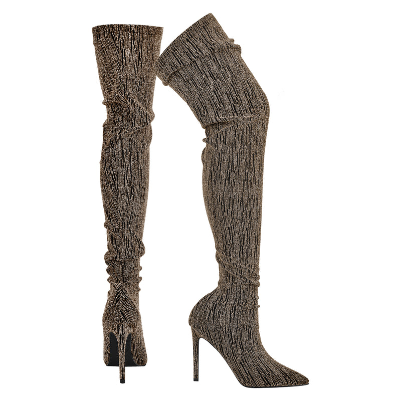 Gray Pointed Toe Stiletto Over The Knee Boots