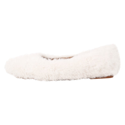 White Fluffy Round Toe Flats