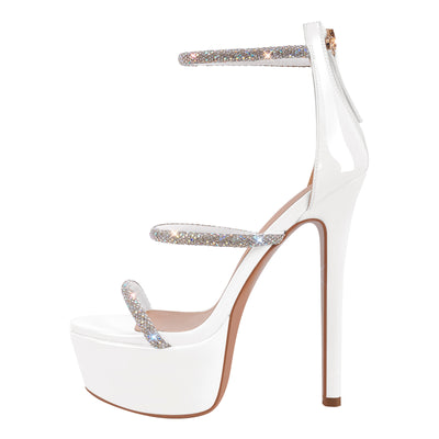 Rhinestone Open Toe Stiletto Platform Sandals