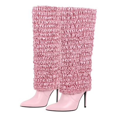 Pointed Toe Pleated Fold Over Boots