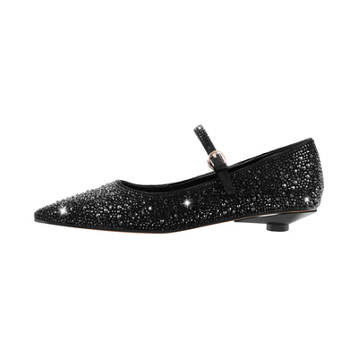 Rhinestone Pointed Toe Round Heel Flats