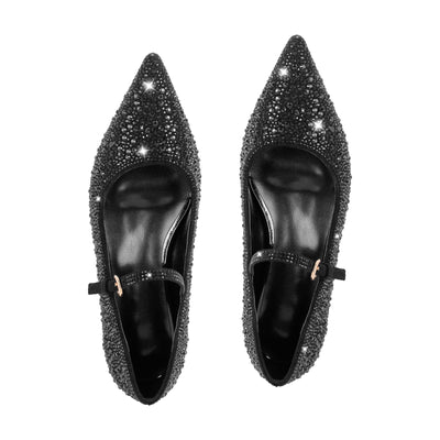 Rhinestone Pointed Toe Round Heel Flats