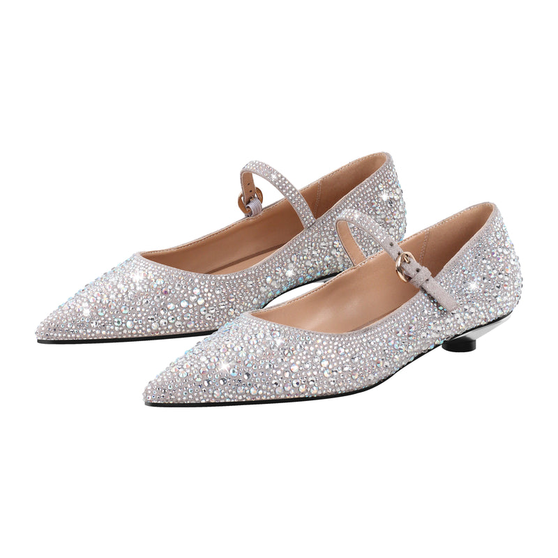 Rhinestone Pointed Toe Round Heel Flats