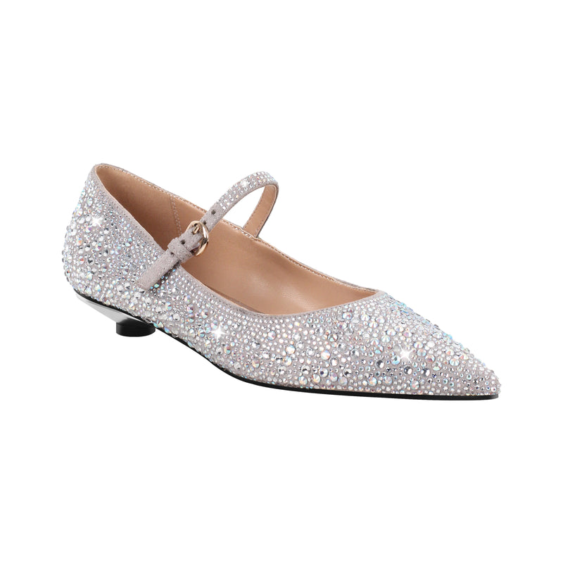 Rhinestone Pointed Toe Round Heel Flats