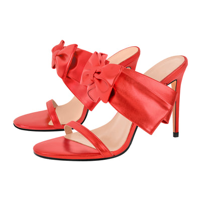 Open Toe Strap Bow Stiletto Sandals