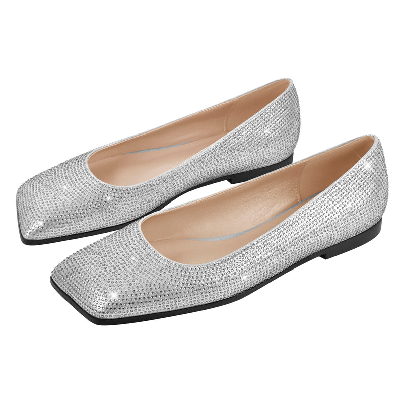 Square Toe Rhinestone  Flats