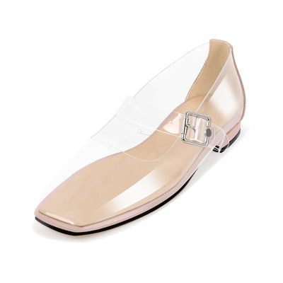 Clear Square Toe Strap Buckle Flats