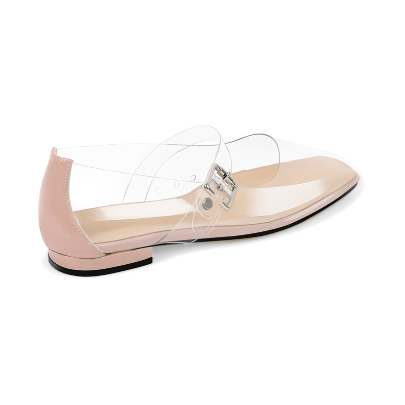 Clear Square Toe Strap Buckle Flats