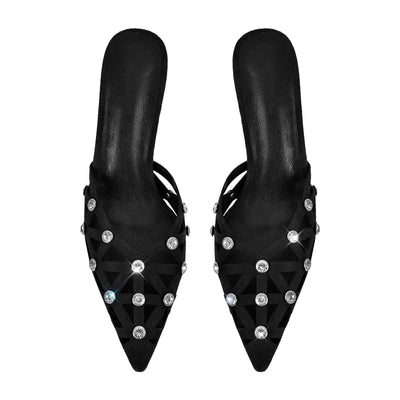 Rhinestone Pointed Toe Hollow Mules Sandals