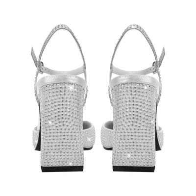 Rhinestone Square Toe Chunky Heel Ankle Strap Pumps