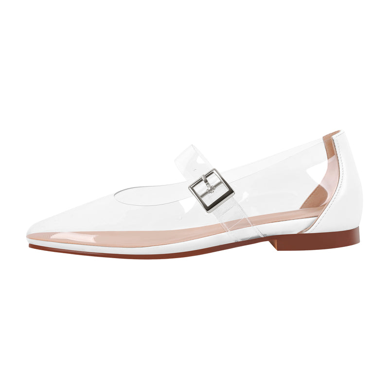 Clear Round Toe Buckle Flats