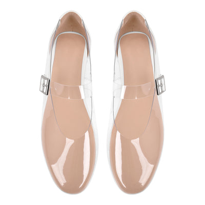 Clear Round Toe Buckle Flats