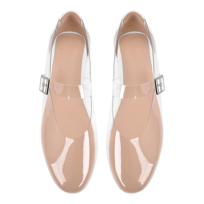 Clear Round Toe Buckle Flats