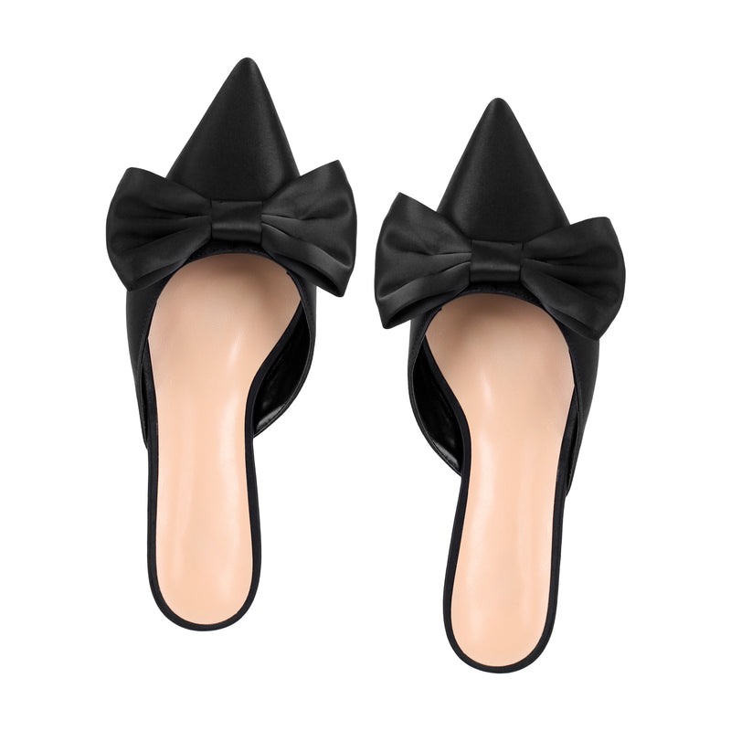 Bow Pointed Toe Mules Round Heel Flats