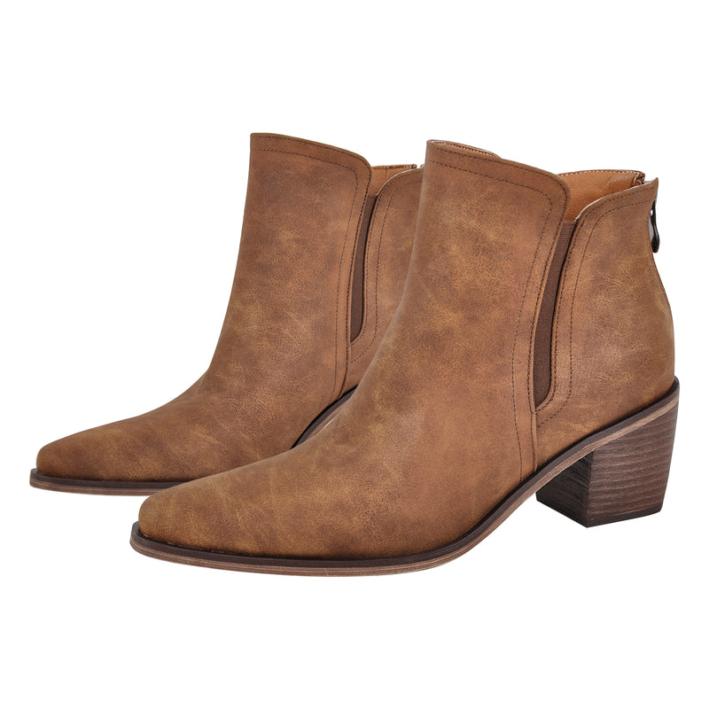 Pointed Toe Chunky Heel Western Ankle Boots