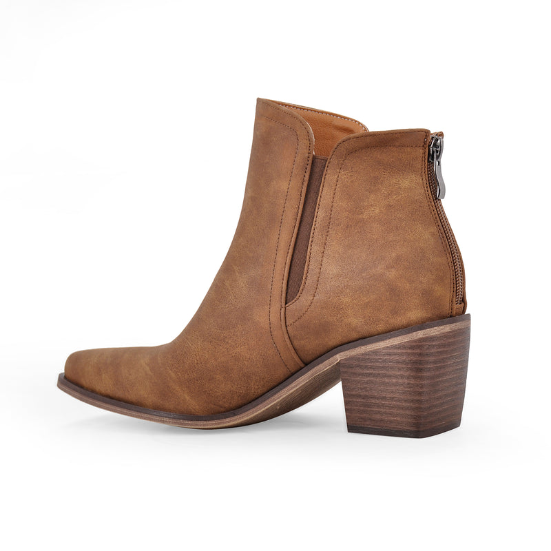 Pointed Toe Chunky Heel Western Ankle Boots