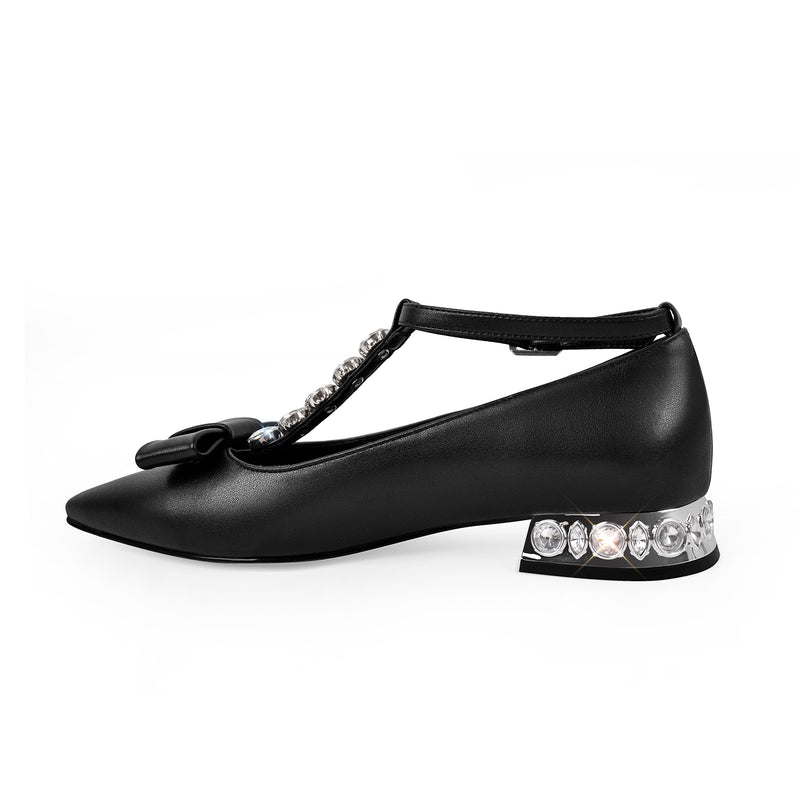Rhinestone Pointed Toe Ankle Strap Flats