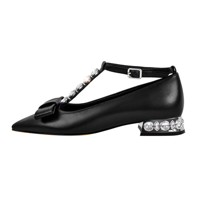 Rhinestone Pointed Toe Ankle Strap Flats