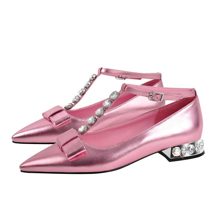 Rhinestone Pointed Toe Ankle Strap Flats