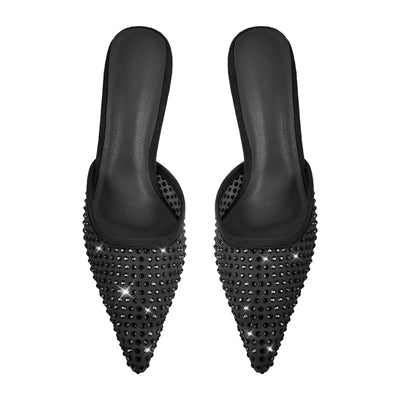 Pointed Toe Rhinestone Slip On Mules