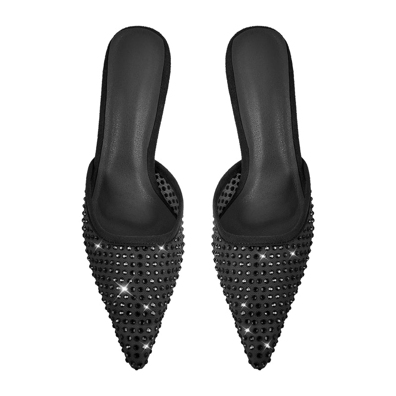 Pointed Toe Rhinestone Slip On Mules